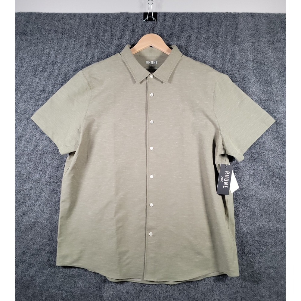 Rhone Brezza Shirt Mens XXL Green Linen Blend Short Sleeve Button Up NEW $128